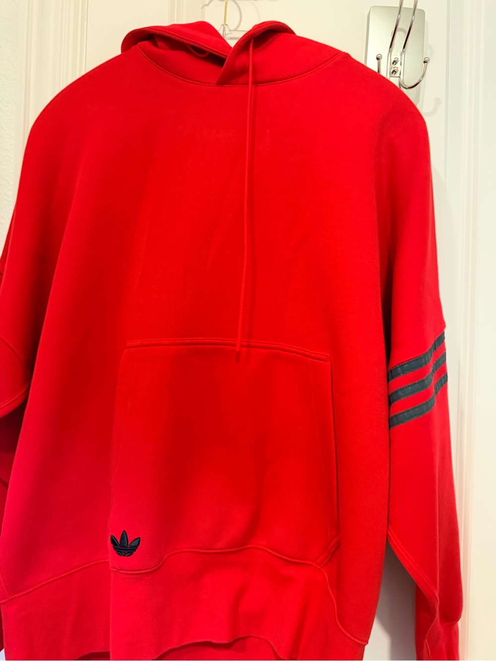 adidas Red Crewneck Hoodie with Black Stripe Detail